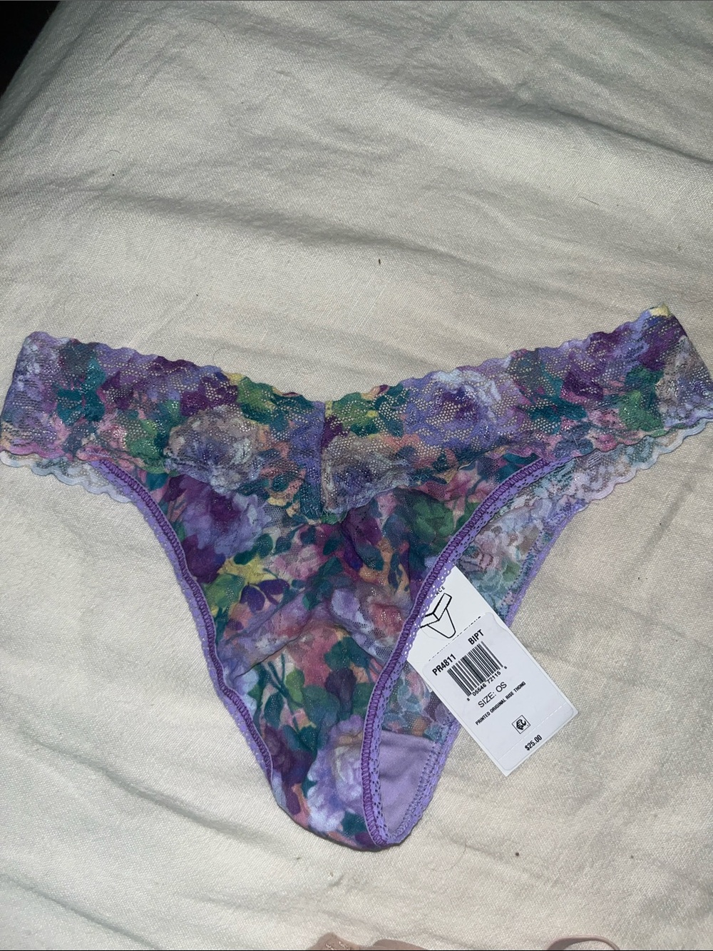 Floral Lace Trim Purple Thong